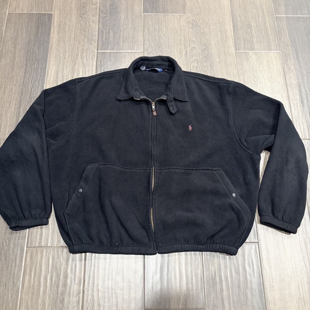 Vintage 90s Polo Ralph Lauren Fleece Jacket Men's 2XL Full Zip USA Made Casual